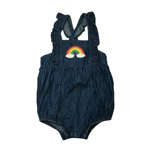Hanna Andersson Other - Hanna Andersson 100% Cotton Denim Rainbow Romper 70